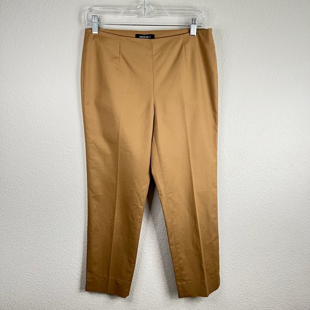 Lafayette 148 Cropped Bleecker Pant Women's 2 Mid Rise Straight Leg Trouser Tan